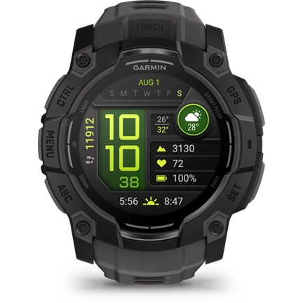 Garmin Instinct 3 okosóra - 50mm, AMOLED kijelző, strapabíró, GPS, fekete, sötétszürke szíj