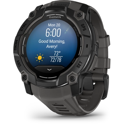 Garmin Instinct 3 okosóra - 50mm, AMOLED kijelző, strapabíró, GPS, fekete, sötétszürke szíj