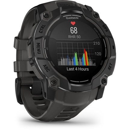Garmin Instinct 3 okosóra - 50mm, AMOLED kijelző, strapabíró, GPS, fekete, sötétszürke szíj