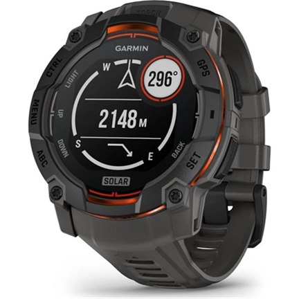 Garmin Instinct 3 okosóra - 50mm, strapabíró, napelemes, GPS, fekete, sötétszürke szíj