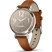 Garmin Lily 2 Classic okosóra - kicsi, stílusos, rejtett kijelzős - krémarany, barna bőrszíj