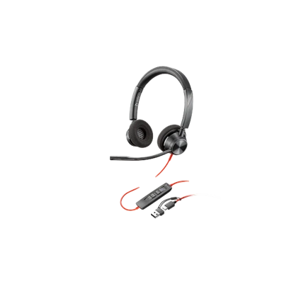 HP Poly Blackwire 3320 sztereó USB-C headset Microsoft Teams-tanúsítvánnyal + USB-C–USB-A-adapter