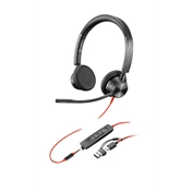 HP Poly Blackwire 3325 sztereó USB-C headset Microsoft Teams-tanúsítvánnyal + 3,5 mm-es csatlakozó + USB-C–USB-A-adapter