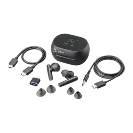 HP Poly Voyager Free 60+ UC M Carbon Black Earbuds +BT700 USB-C Adapter +Touchscreen Charge Case