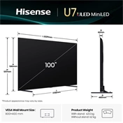 Hisense 100" U7Q televízió 4K 165Hz ULED MiniLED Smart TV, Vidaa OS