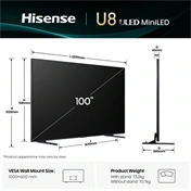 Hisense 100" U8Q televízió 4K 165Hz ULED MiniLED Smart TV, Vidaa OS