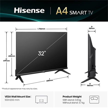 Hisense 32" A4Q televízió HD Smart TV, Vidaa OS