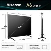 Hisense 43" A6Q televízió 4K UHD Smart TV, Vidaa OS