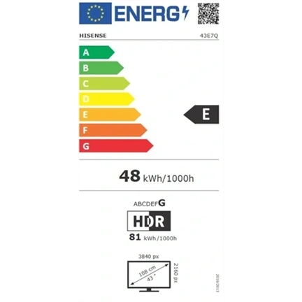 Hisense 43" E7Q televízió QLED 4K UHD Smart TV, Vidaa OS