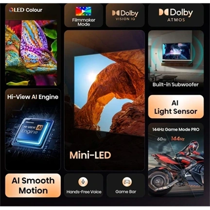 Hisense 50" U7Q televízió 4K 144Hz ULED MiniLED Smart TV, Vidaa OS