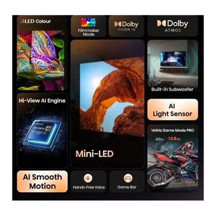 Hisense 50" U7Q televízió 4K 144Hz ULED MiniLED Smart TV, Vidaa OS