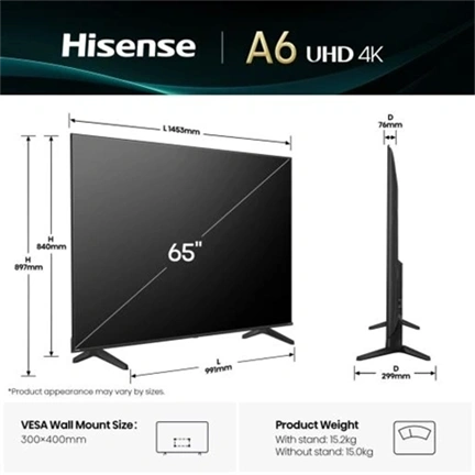 Hisense 65" A6Q televízió 4K UHD Smart TV, Vidaa OS
