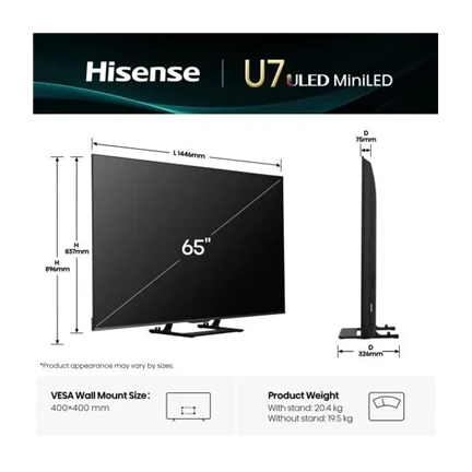Hisense 65" U7Q televízió 4K 144Hz ULED MiniLED Smart TV, Vidaa OS