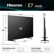 Hisense 75" E7Q televízió QLED 4K UHD Smart TV, Vidaa OS