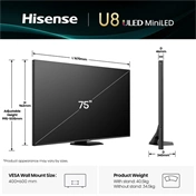Hisense 75" U8Q televízió 4K 165Hz ULED MiniLED Smart TV, Vidaa OS