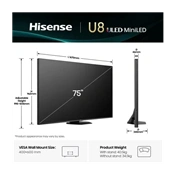 Hisense 75" U8Q televízió 4K 165Hz ULED MiniLED Smart TV, Vidaa OS