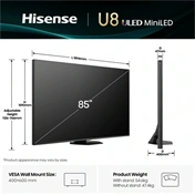 Hisense 85" U8Q televízió 4K 165Hz ULED MiniLED Smart TV, Vidaa OS
