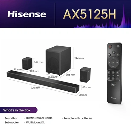 Hisense AX5125H hangprojektor - 5.1.2 csatorna, DTS/DD, 500W, fekete