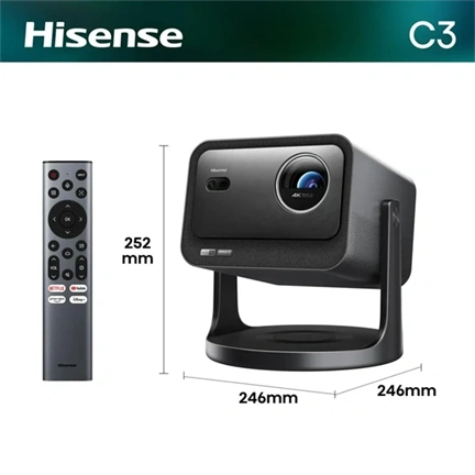 Hisense C3 mini lézerprojektor - 4K Ultra HD 3840x2160, 16:9, 65"-300", 2000lm, fekete