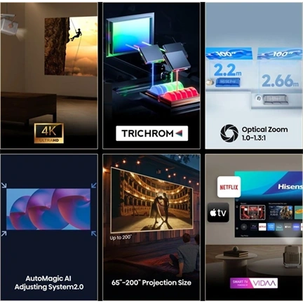 Hisense M2SE Pro mini lézerprojektor - 4K Ultra HD 3840x2160, 16:9, 65"-150", 1200lm, fehér