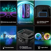 Hisense Party Storm bulihangszóró, 300 W, Bluetooth 5.0, 2 db vezeték nélküli mikrofonnal