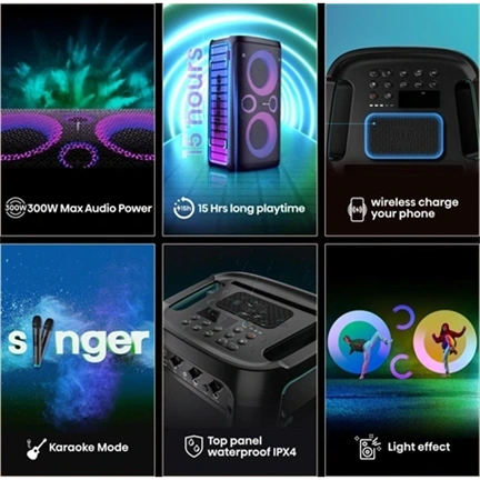 Hisense Party Storm bulihangszóró, 300 W, Bluetooth 5.0, 2 db vezeték nélküli mikrofonnal