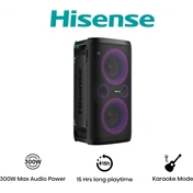 Hisense Party Storm bulihangszóró, 300 W, Bluetooth 5.0, 2 db vezeték nélküli mikrofonnal