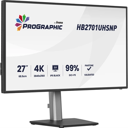 Iiyama ProGraphic HB2701UHSNP-B1 monitor - 27", UHD, IPS Black 2.0, 99% DCI-P3, áll. magasság, pivot, KVM, USB hub