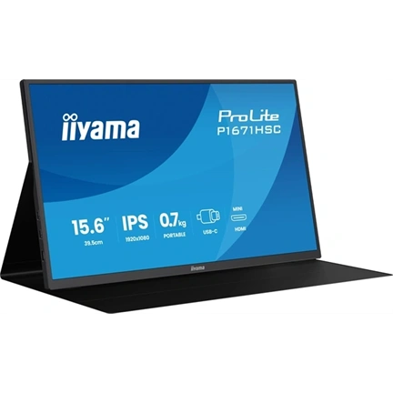 Iiyama ProLite P1670HSC-B1 hordozható monitor - 15,6" FHD IPS, USB-C, hangszórók, bőrtok