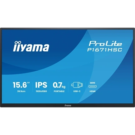 Iiyama ProLite P1670HSC-B1 hordozható monitor - 15,6" FHD IPS, USB-C, hangszórók, bőrtok