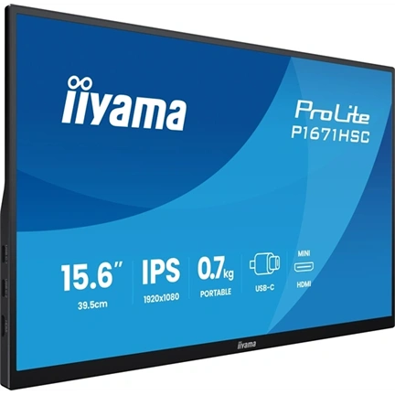 Iiyama ProLite P1670HSC-B1 hordozható monitor - 15,6" FHD IPS, USB-C, hangszórók, bőrtok