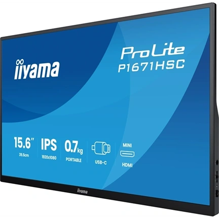 Iiyama ProLite P1670HSC-B1 hordozható monitor - 15,6" FHD IPS, USB-C, hangszórók, bőrtok