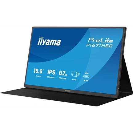 Iiyama ProLite P1670HSC-B1 hordozható monitor - 15,6" FHD IPS, USB-C, hangszórók, bőrtok
