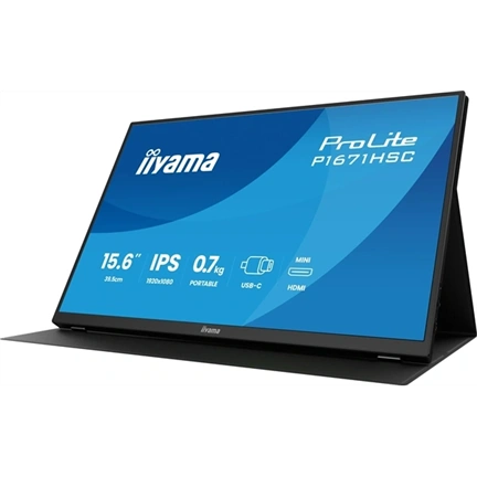Iiyama ProLite P1670HSC-B1 hordozható monitor - 15,6" FHD IPS, USB-C, hangszórók, bőrtok