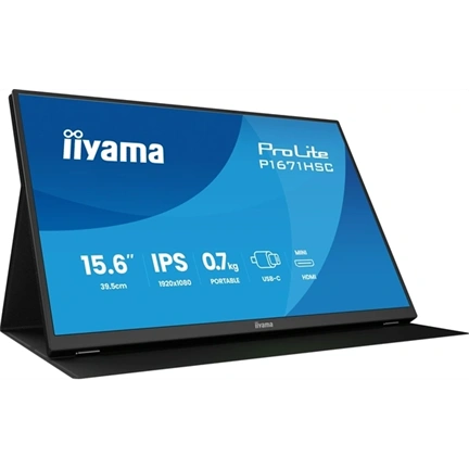 Iiyama ProLite P1670HSC-B1 hordozható monitor - 15,6" FHD IPS, USB-C, hangszórók, bőrtok