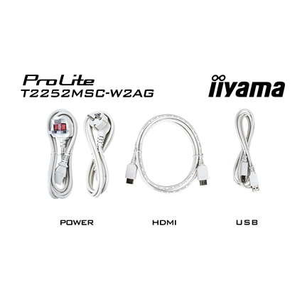 Iiyama ProLite T2252MSC-W2AG monitor - 21,5", PCAP+ 10 pontos érintőképernyős, FHD, IPS, 100Hz, USB hub, fehér