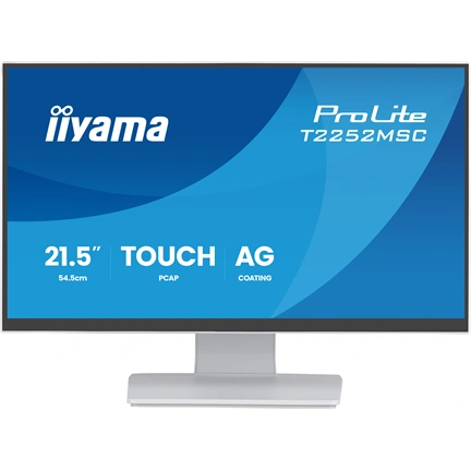 Iiyama ProLite T2252MSC-W2AG monitor - 21,5", PCAP+ 10 pontos érintőképernyős, FHD, IPS, 100Hz, USB hub, fehér