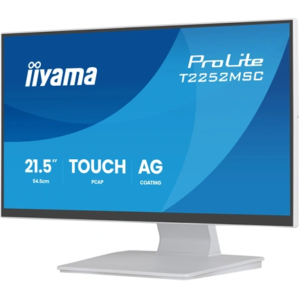 Iiyama ProLite T2252MSC-W2AG monitor - 21,5", PCAP+ 10 pontos érintőképernyős, FHD, IPS, 100Hz, USB hub, fehér
