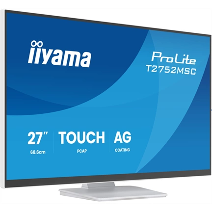 Iiyama ProLite T2752MSC-W1AG monitor - 27", PCAP+ 10 pontos érintőképernyős, FHD, IPS, 100Hz, USB hub, fehér