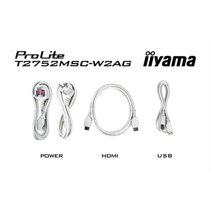 Iiyama ProLite T2752MSC-W1AG monitor - 27", PCAP+ 10 pontos érintőképernyős, FHD, IPS, 100Hz, USB hub, fehér