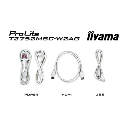 Iiyama ProLite T2752MSC-W1AG monitor - 27", PCAP+ 10 pontos érintőképernyős, FHD, IPS, 100Hz, USB hub, fehér