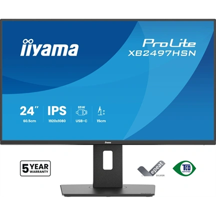 Iiyama ProLite XB2497HSN-B1 monitor - 24", FHD, IPS, 100Hz, USB-C, állítható magasság, pivot, fekete