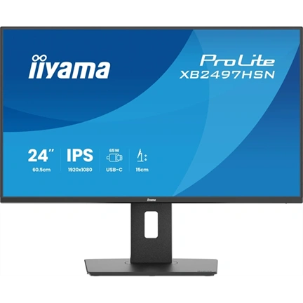 Iiyama ProLite XB2497HSN-B1 monitor - 24", FHD, IPS, 100Hz, USB-C, állítható magasság, pivot, fekete