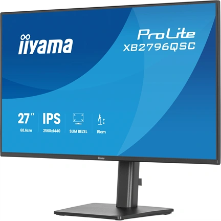 Iiyama ProLite XB2796QSC-B1 monitor - 27", QHD, IPS, 75Hz, USB-C, állatható magasság, pivot, fekete