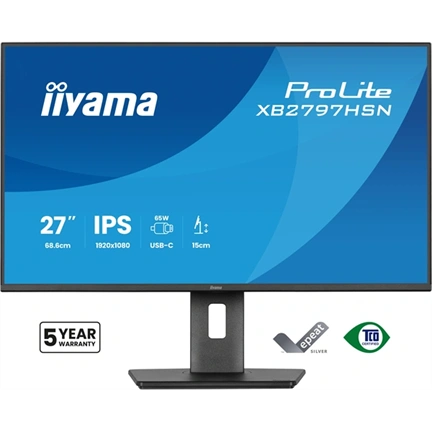 Iiyama ProLite XB2797HSN-B1 monitor - 27", FHD, IPS, 100Hz, USB-C, állítható magasság, pivot, fekete