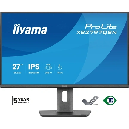 Iiyama ProLite XB2797QSN-B1 monitor - 27", QHD, IPS, 75Hz, USB-C, állítható magasság, pivot, fekete