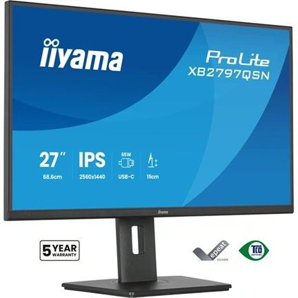 Iiyama ProLite XB2797QSN-B1 monitor - 27", QHD, IPS, 75Hz, USB-C, állítható magasság, pivot, fekete