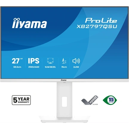 Iiyama ProLite XB2797QSU-W1 monitor - 27", QHD, IPS, 75Hz, USB hub, állítható magasság, pivot, fehér