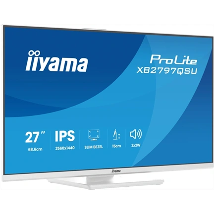 Iiyama ProLite XB2797QSU-W1 monitor - 27", QHD, IPS, 75Hz, USB hub, állítható magasság, pivot, fehér
