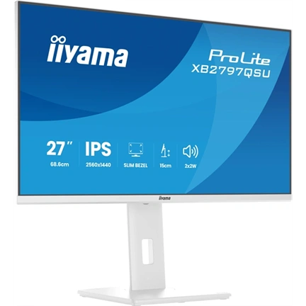 Iiyama ProLite XB2797QSU-W1 monitor - 27", QHD, IPS, 75Hz, USB hub, állítható magasság, pivot, fehér